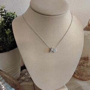 Nadri Silver Necklace with Two Rhinestones Little Pendant.